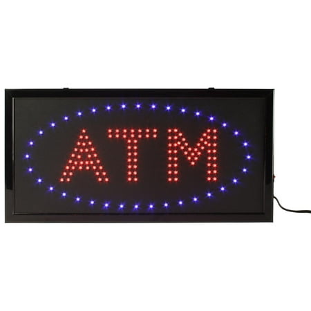 - LED Flashing Sign Advertises ATM Locations, 19 x 9-5/8 x 3/4-Inch, Red And Blue Bulbs, 2 Illumination Options, Wall Or Window Mount (LEDSGNATMD)