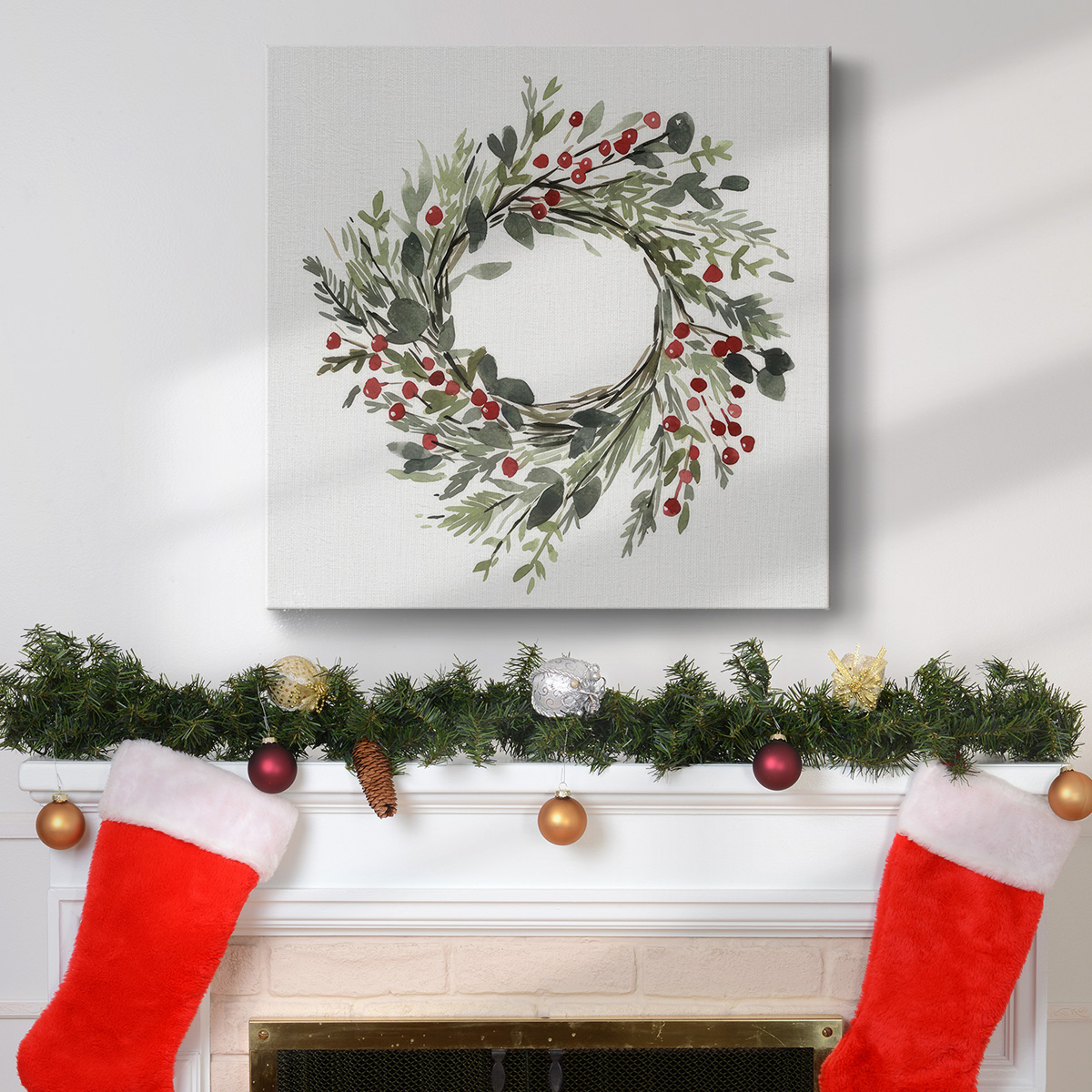 Holly Farmhouse Wreath II- Gallery Wrapped Canvas