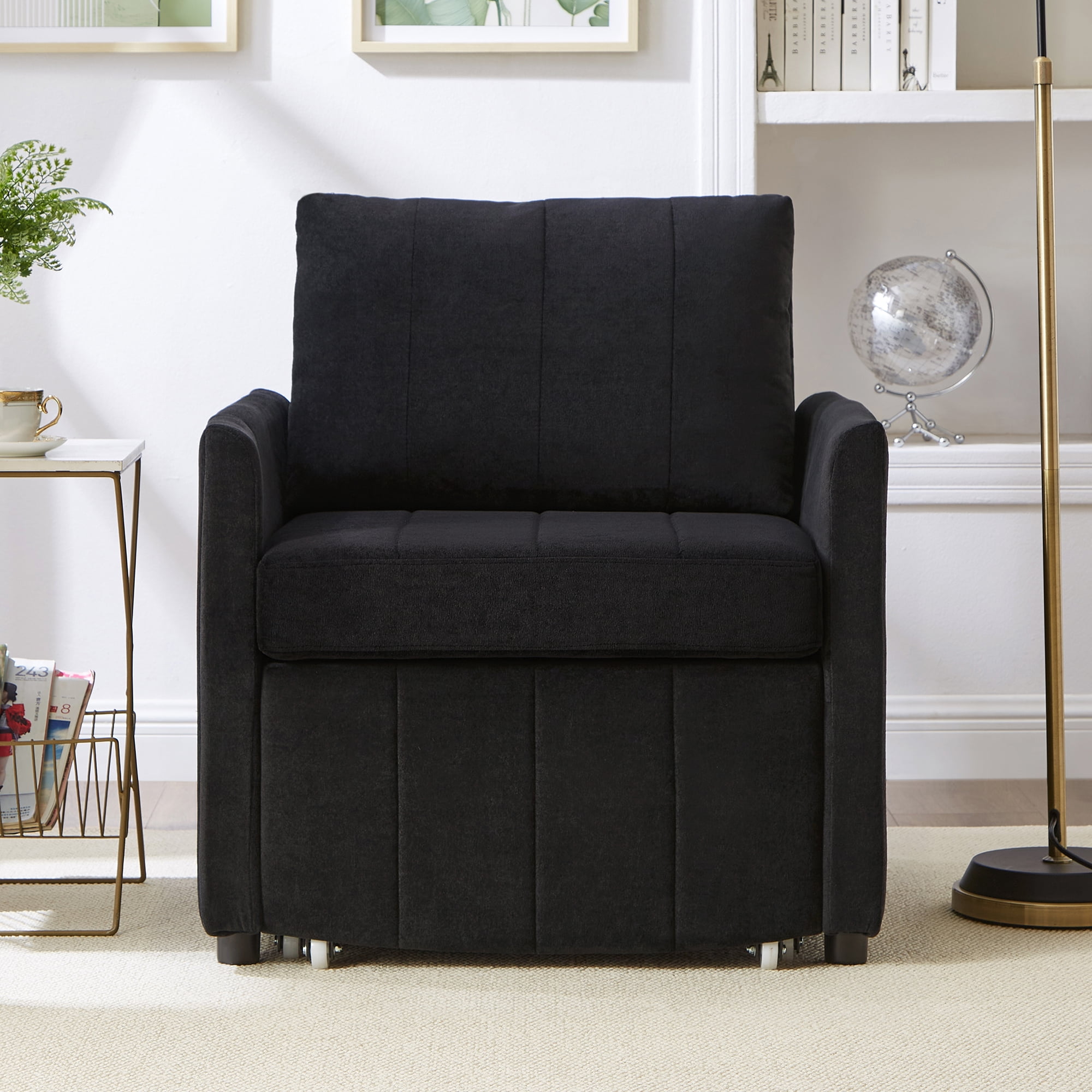Euroco Multi-Functional Convertible Sofa Bed Chair with 5 Reclining Positions, Hidden Storage, Chenille Upholstery, and Side Pockets – Space-Saving Sleeper for Small Spaces