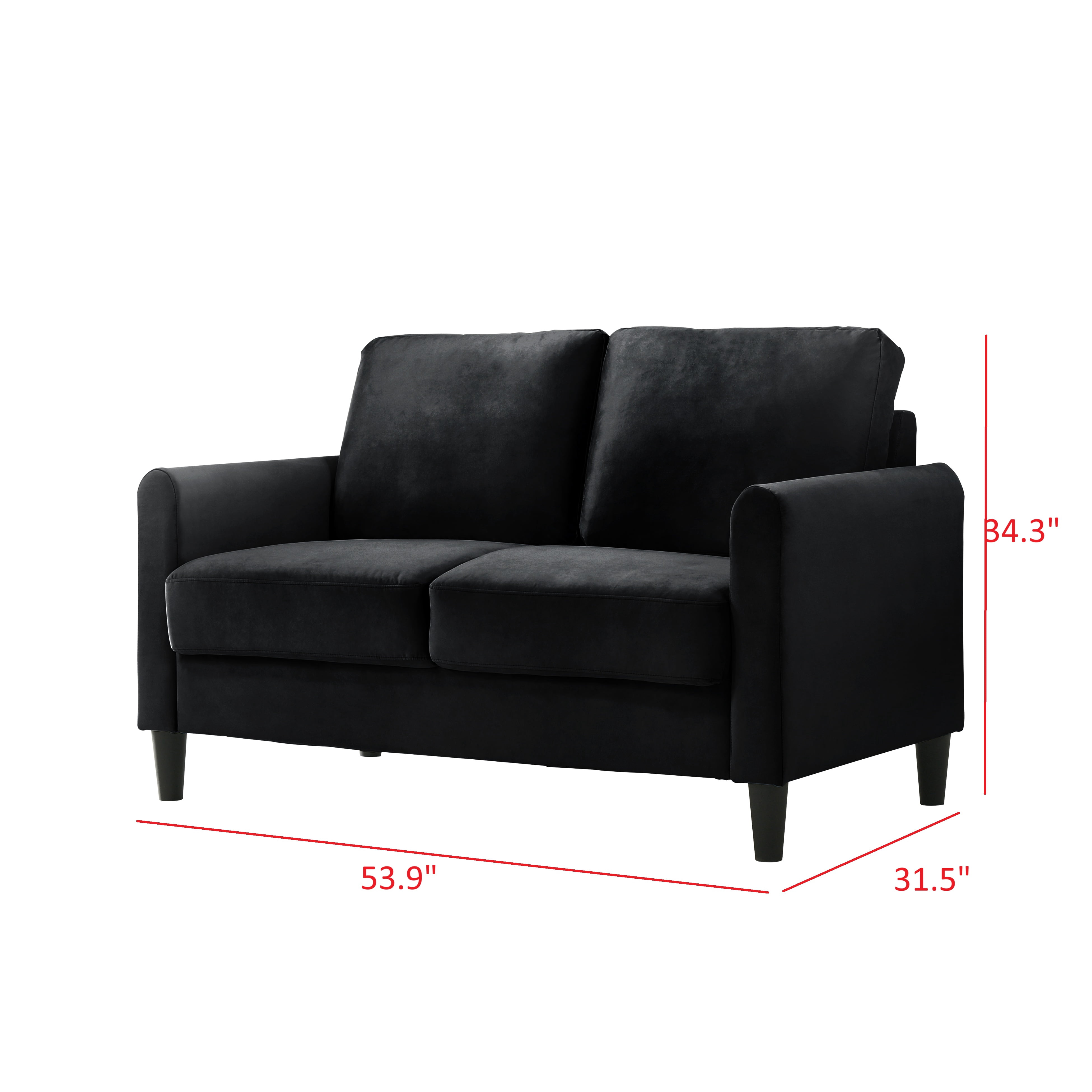 Home Design Airell 2-Piece Living Room Set with Loveseat and Sofa, Soft Velvet Fabric, Modern Upholstered Design, Black