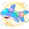 thumbnail image 1 of Tiburón con luz musical, animal de peluche que brilla, canto LED, especies del océano, juguete, luces nocturnas, cumpleaños para niños, 11 pulgadas... Sailing  Electrónica, 1 of 4