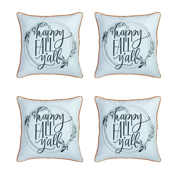Decorative Fall Thanksgiving Throw Pillow Cover Set of 4 Quote 18 in. x 18 in. White & Orange Square for Couch , Bedding