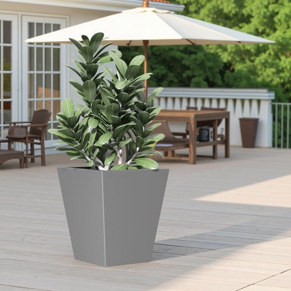 22" H Tall Metal Tapered Planter – Large Outdoor & Indoor Garden Plant Pot with Drainage Hole and Rubber Plug, Stylish Burnished Grey Finish for Home and Patio