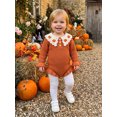 thumbnail image 5 of RUINIXCW Newborn Baby Girl Fall Winter Knit Romper Sweater Infant Baby Girl Thanksgiving Halloween Outfit Pumpkin Lapel Long Sleeve Bodysuit Jumpsuit, 5 of 10