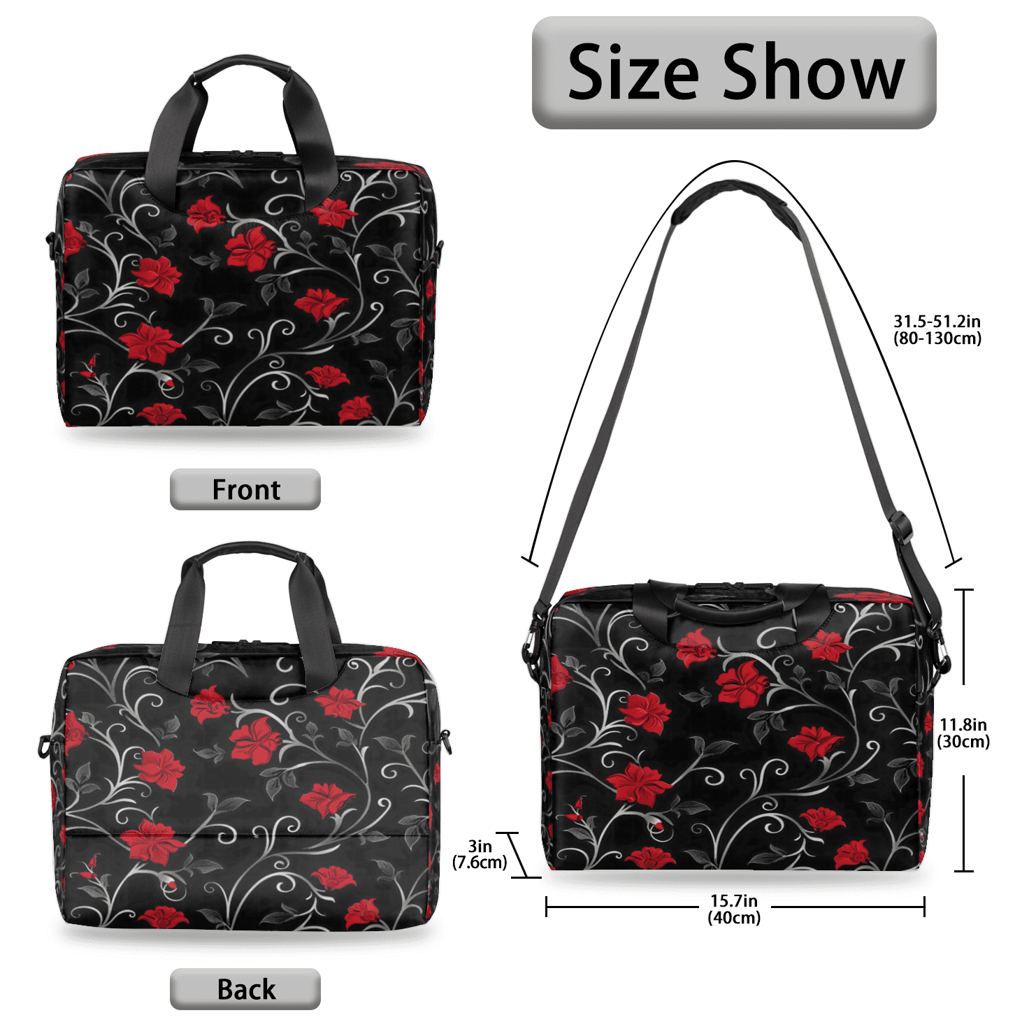 Herdesigns Retro Rad Floral Laptop Bag for Women Men, Computer Case Briefcase Messenger Bags, 15-15.6 inch Laptop Sleeve Shoulder Bag