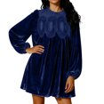 thumbnail image 5 of Women's Velvet Dress Long Sleeve Round Neck Solid Color Gold Velvet Slim Fit Midi Dress for Spring Fall Casual Office Wear,Blue,S, 5 of 6