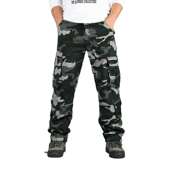 YDLCAFD Mens Flannel Pajama Pants Men Outdoor Casual Pants Multiple Pockets Overalls Large Size Trousers