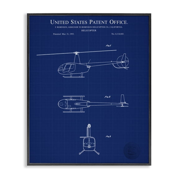 Stupell Industries Traditional Detailed Helicopter Blueprint Black Framed Giclee Art, 11 x 14, by Karl Hronek
