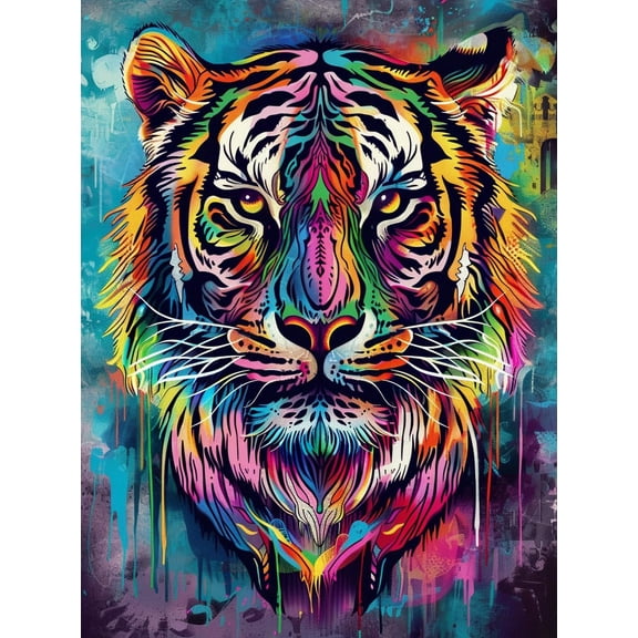 A Colorful Rainbow Tiger DIY 11CT Stamped Cross Stitch Kits for Beginners Easy Needlepoint Embroidery Counted Cross Stitch Art Craft for Wall Decoration 12x16inch(3)