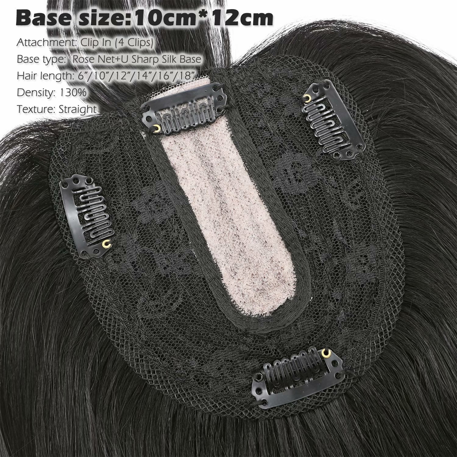 Benehair Women's Hairpieces Silk Base Clip In Topper Toupee Hairpiece With Bangs Hair Loss Black Seamless
