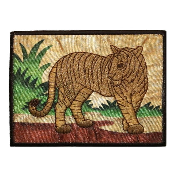 ID 0762 Tiger Picture Patch Zoo Badge Cat Portrait Embroidered Iron On Applique