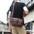thumbnail image 4 of Bolsa de negocios de cuero genuino retro Hombres bandolera de hombro (Café) Likrtyny Para Estrenar, 4 of 7