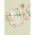 thumbnail image 3 of Gupgi 0-24 Months Baby Girl Romper Ruffle Long Sleeve Shamrock Letter Embroidery Bodysuit Playsuit, 3 of 9