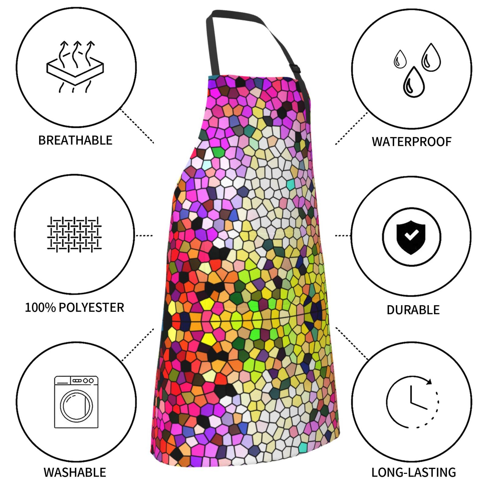 Kdxio Colorful Tie Dye Stained Glass 3 Apron with Pockets Adjustable Kitchen Aprons for Men Women Waterproof Aprons for Cooking,Drawing,Crafting, Baking Household Cleaning