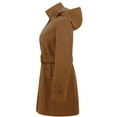thumbnail image 4 of Fnooota Womens Peacoats, Double Breasted Hooded Mid Long Work Trench Coat Khaki Size M, 4 of 5