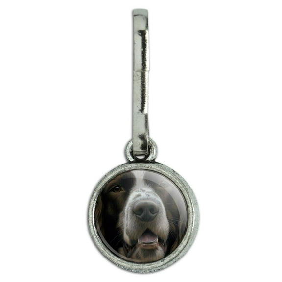 English Springer Spaniel Dog Face Closeup Antiqued Charm Clothes Purse Suitcase Backpack Zipper Pull Aid