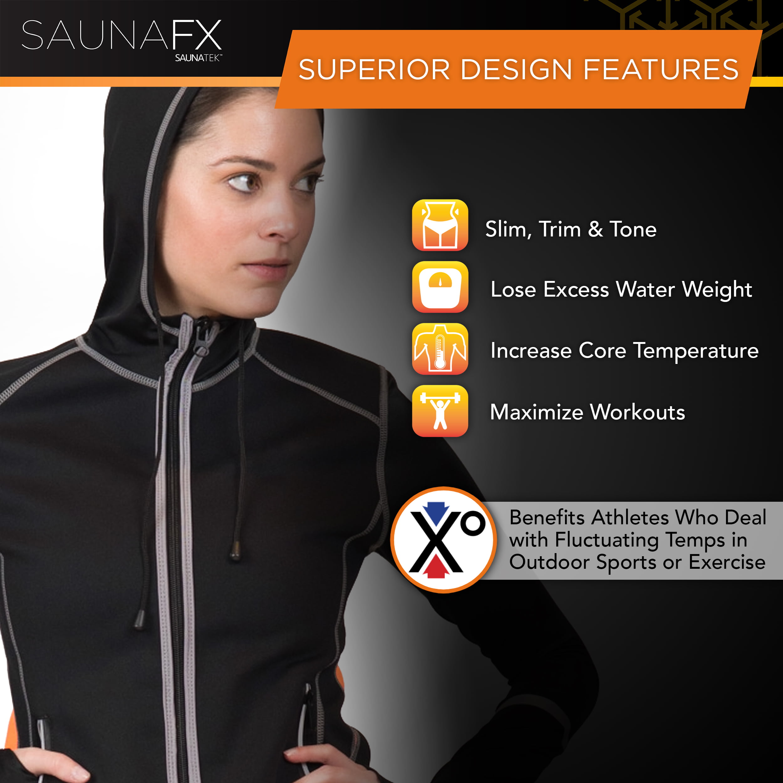 Details about   SaunaFX Women’s Neoprene Sauna Microban Hooded Jacket Sizes Large & 2XL 