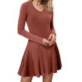 thumbnail image 2 of felwors Women's Long Sleeve Sweater Maxi Dresses V Neck Casual Fall A-Line Church Fall Long Dresses Brick Red, S, 2 of 9