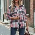 thumbnail image 7 of Huesdet Women's Tartan Button up Shirt Plaid Long Sleeve Spring Top Blouses Pink,L, 7 of 7