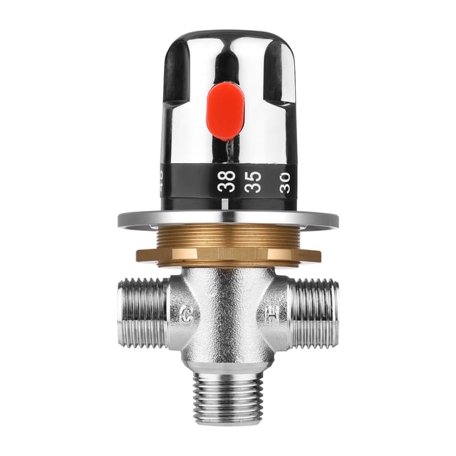 Thermostatic Temperature Control Valve Hot Cold Water Shower Mixer G1/2 Copper Mixing Valve Three-Way Shower Diverter Valve for Solar Heating System Water Pipe Bathtub Kitchen