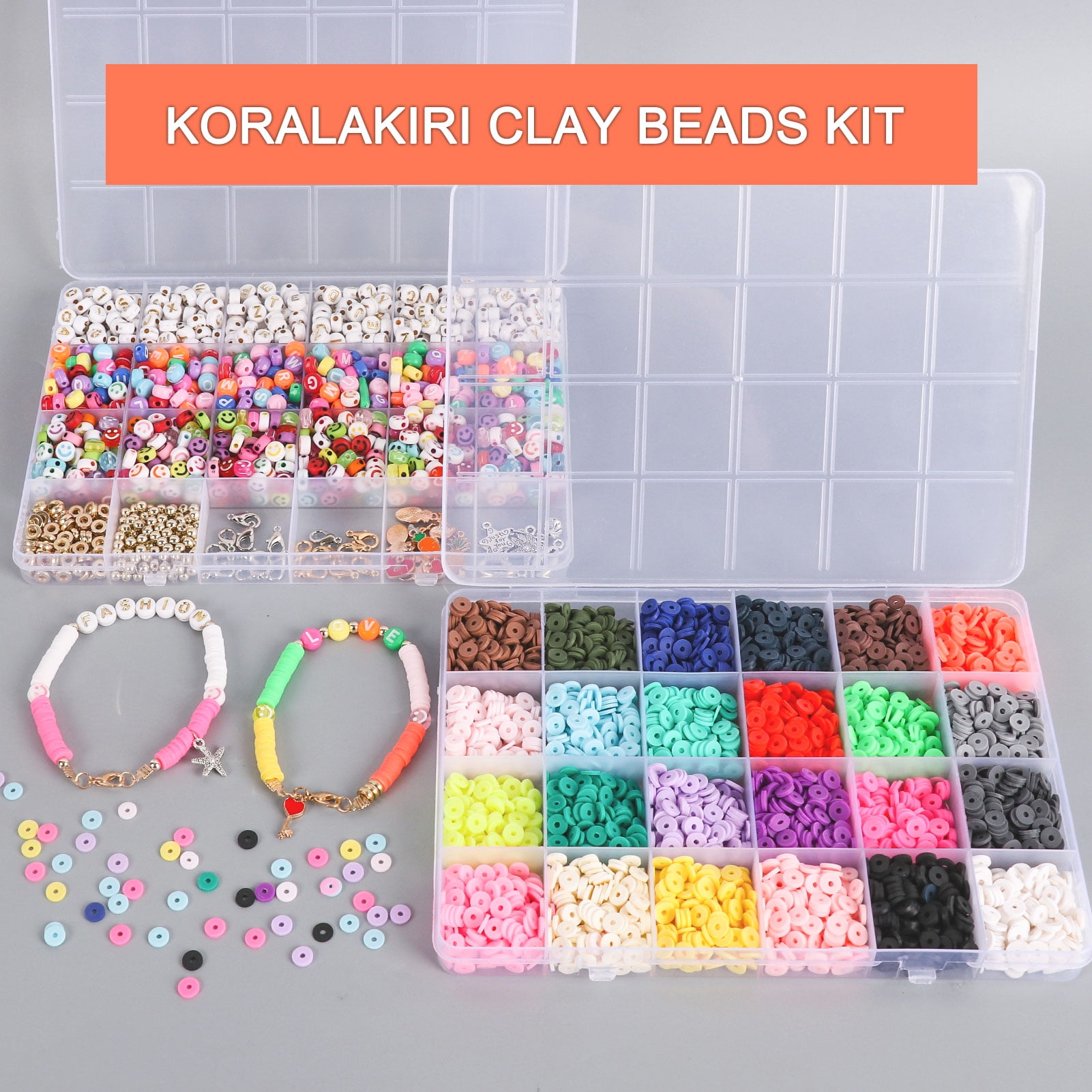 403PCS Polymer Clay Beads for Bracelets Making Kit, 20 Types Colourful Cute  Clay Bead Charms Refill with Smiley Face Beads/ Fruit Beads/ Flower Bead/