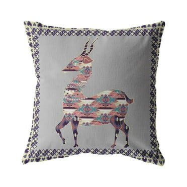 Amrita Sen Standing Deer Broadcloth Indoor Outdoor Blown and Closed Pillow Purple on Cream