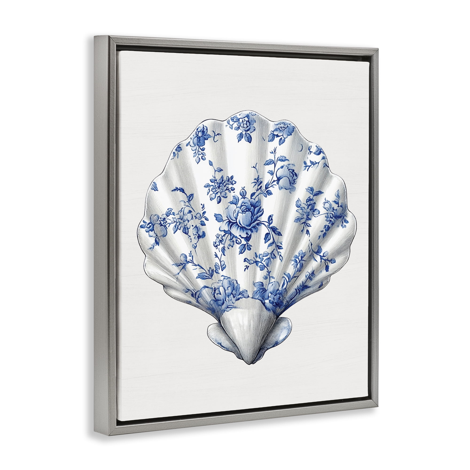 Funky Toile Seashell Gray Framed Floater Canvas Wall Art, design by Lettered and Lined