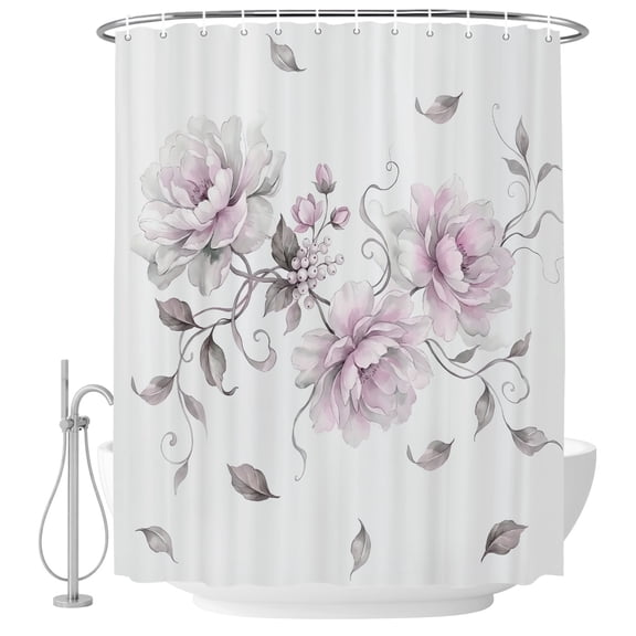 Small Stall Shower Curtain 36x78 Inch Narrow Half Size Pink Chic Floral Bath Curtains Bathroom Decor, Spring Flower Garden Farmhouse Waterproof Fabric Shower Curtain Set with Hooks 36 Inch