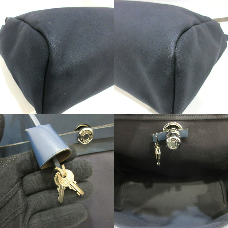 Authenticated Used Hermes Bag Yale MM Navy Blue Handbag Shoulder 2way  Ladies Toile Officier x Leather HERMES 