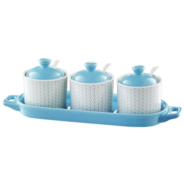 Bol à Sucre Bleu avec Couvercle, Pot de Rangement pour Sucre, Casserole à Sucre, Contenant à Sucre Pot à Épices, Pot à Sucre et Sel Bocal à Assaisonnement-Blue1-3 Ensemble de