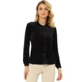 thumbnail image 1 of Blusa de manga larga con bolsillo delantero y cuello de punta para mujer, camisa de terciopelo de trabajo con botones Negro S, 1 of 5
