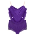 thumbnail image 3 of Kvysinly Womens Latin Dance Dress Spaghetti Strap Fringed Leotard Figure Skating Bodysuit Purple L, 3 of 4