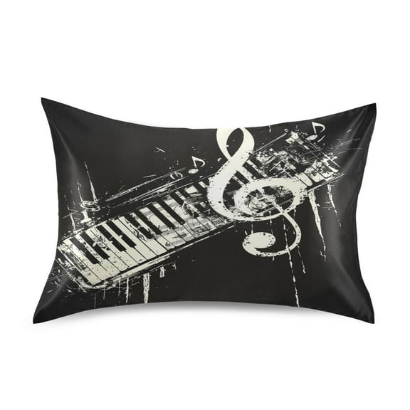 JSTEL Music Note Piano Satin Pillowcase Standard Size Pillow Cases Envelope Closure Bed Pillow Cover, 20 x 26 inch