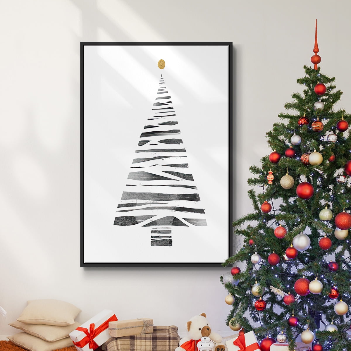 Christmas Tree I - Framed Gallery Wrapped Holiday Canvas - 25 x 37 - Black Frame