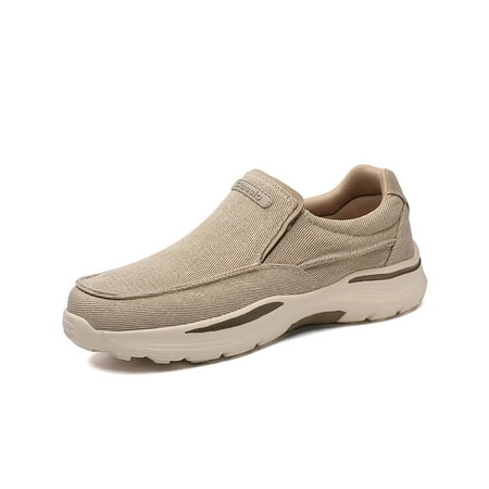Mens Canvas Loafers Comfortable Soft Walking Shoes Lightweight Non-slip Driving Shoes Daily Casual Flat Shoes Brown 8.5 US