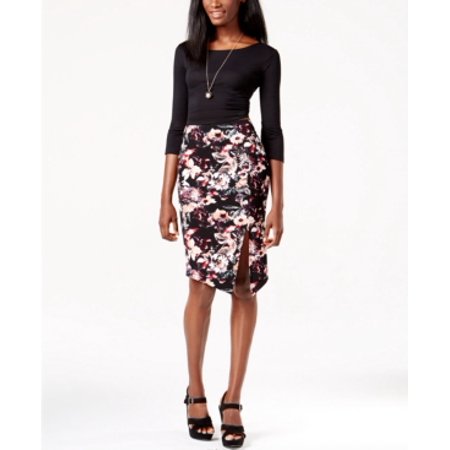 Material Girl Junior's Floral Caviar Black Skirt Size