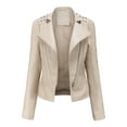 thumbnail image 1 of WEIYLL Womens Fleece Jackets Leather Motorcycle Short Lightweight Pleather Crop Beige Womens Clothing Size XL, 1 of 8