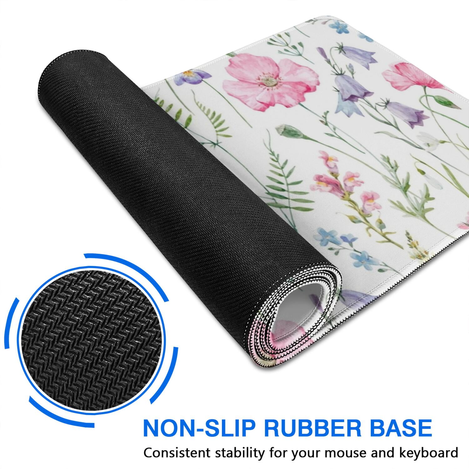Long Mouse Pads for Desk,Pioneer Flower Floral Print Pattern Desk Mats on Top Of Desks, Desk Mouse Pad Extra Large with 3mm Non-Slip Base and Stitched Edge for Gaming,Office,Work,Home 31.5"x11.8"