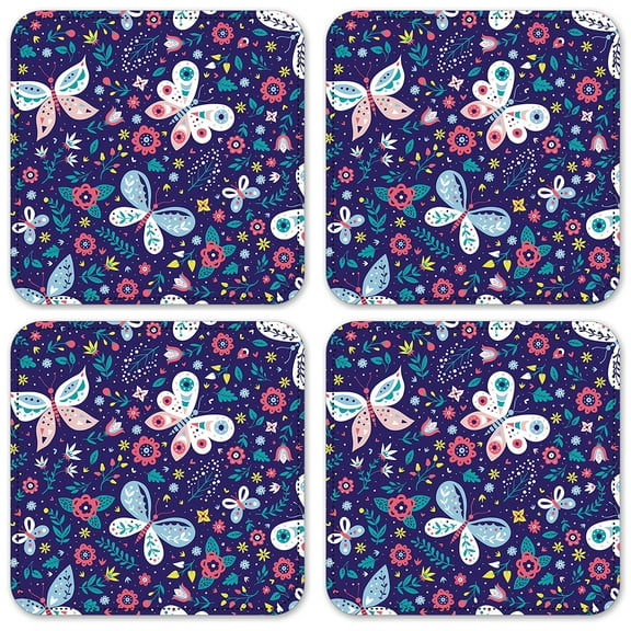 Vinyl Drink Coasters - Set of 4 - Purple Seamless Butterflies
