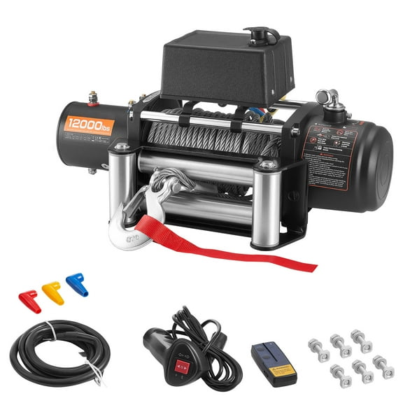 KFFKFF Electric Winch, 12000 lbs Capacity, 12V DC Truck Winch with 85 ft Steel Cable, Dual Remote Control Options, Ideal for Towing SUVs, Jeeps, Trailers, Boats, and Off-Road Vehicles