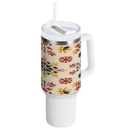 

40 Oz Car Handle Water Bottle 10.8x3.85 Inch Handle And Straw Travel Water Bottle Reusable Stainless Steel Water Bottle Nordic Pattern