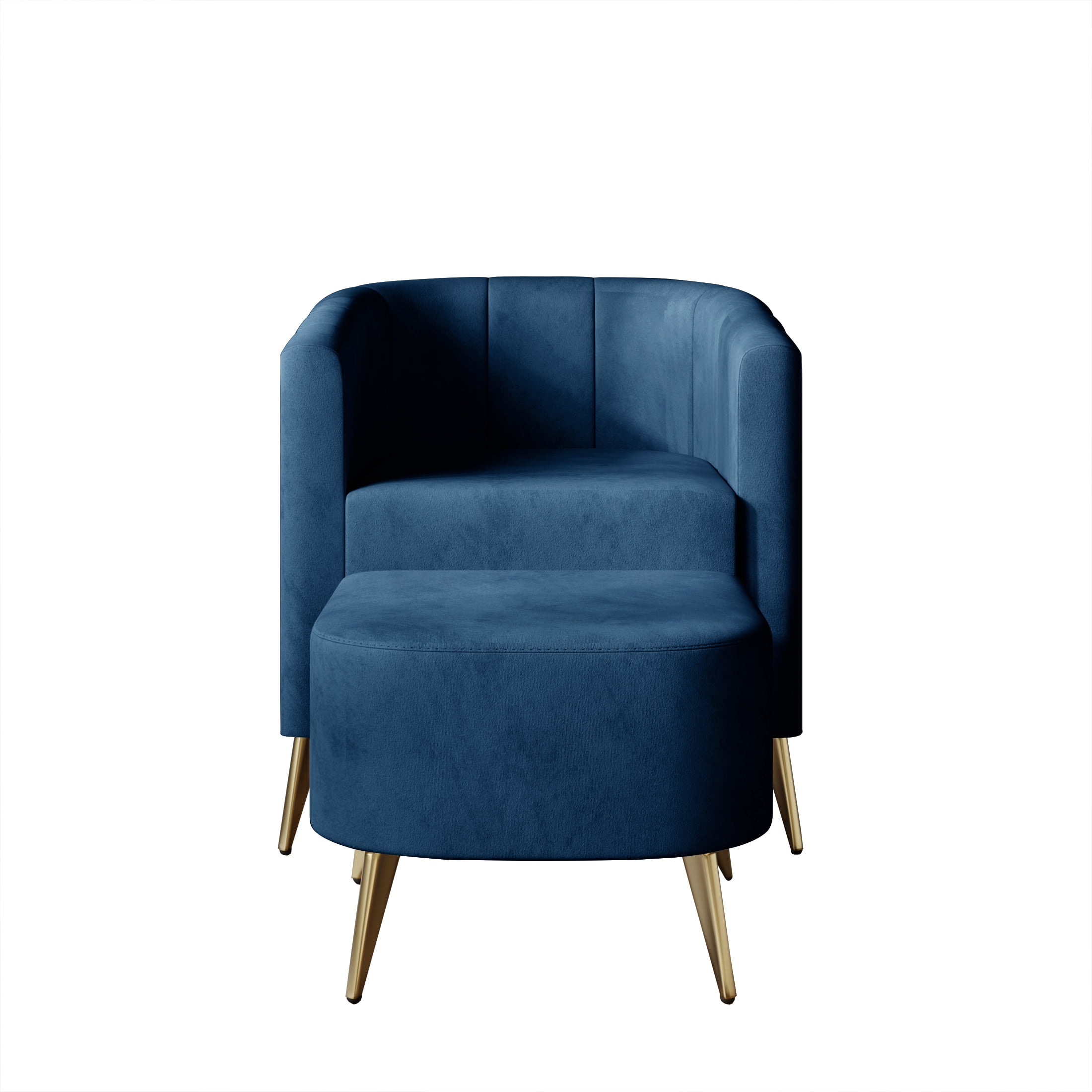 Castle Place Elegant Upholstered Linen Accent Chair with Stool, Blue