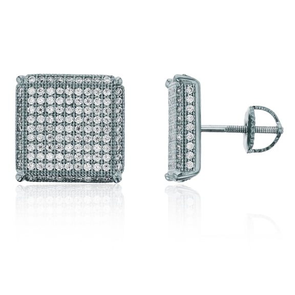 Decadence Sterling Silver Rhodium Pave 13.5mm Square Screw Back Stud Earring