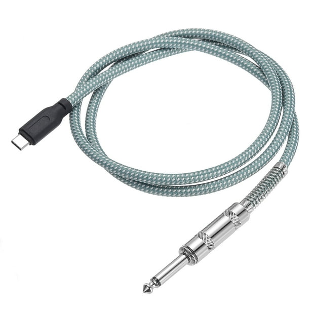 Adaptador de cable de grabación de guitarra eléctrica Uxcell, 3.3 pies, de 6.35 mm chapado en oro a USB C, cable de grabación verde