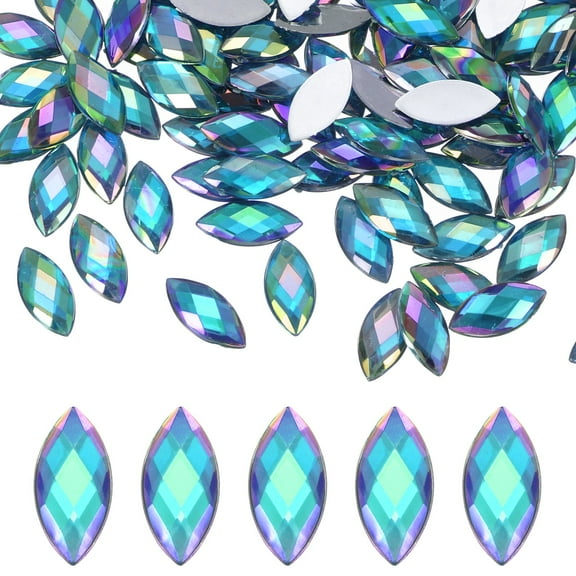 200-Pack Horse Eye Rhinestone, 15x7mm Acrylic Flat Back Rhinestones Stickers for DIY Craft/Jewelry [Blue AB]