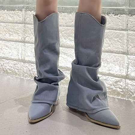 

TUTUnaumb Women s Middle Mid Calf Boots Size 7 Women s Large Size Back Zipper Ankle Boots Non-slip Boots With Thick Heels Pointed Toe Flat Bottom Chunky High Heel Casual Knee Women s Boots-Blue