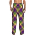 thumbnail image 3 of Goofa Mardi Gras Plaid Printed Soft Pajama Pants for Men, Wide Leg Comfy Casual Lounge Yoga Pants-Large, 3 of 9