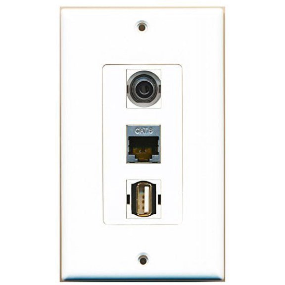 RiteAV - 1 Port USB A-A and 1 Port Shielded Cat6 Ethernet and 1 Port 3.5mm Decorative Wall Plate Decorative
