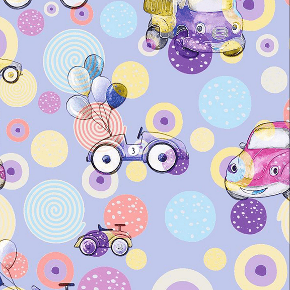 Stylish Fabric Pastel Cars Design 100% Cotton Quilting Fabric, DIY Projects by the Yard (Purple, Pink, Yellow)