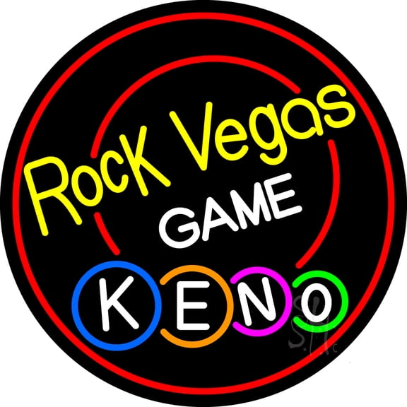 Rock Vegas Keno LED Neon Sign 18 x 18 - inches, Black Square Cut Acrylic Backing, with Dimmer - Bright and Premium built indoor LED Neon Sign for wall décor, arcarde, and storefront.